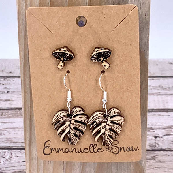 Mushroom lover tropical leaf earring free shipping eco-friendly fast shipping innovative accessories Emmanuelle Snow store Nicholas Sparks 