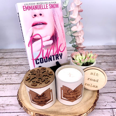 Pink and Country unique handmade durable efficient pure kit gift relaxing candle powerful scent rare scent Emmanuelle Snow best seller author reading combo