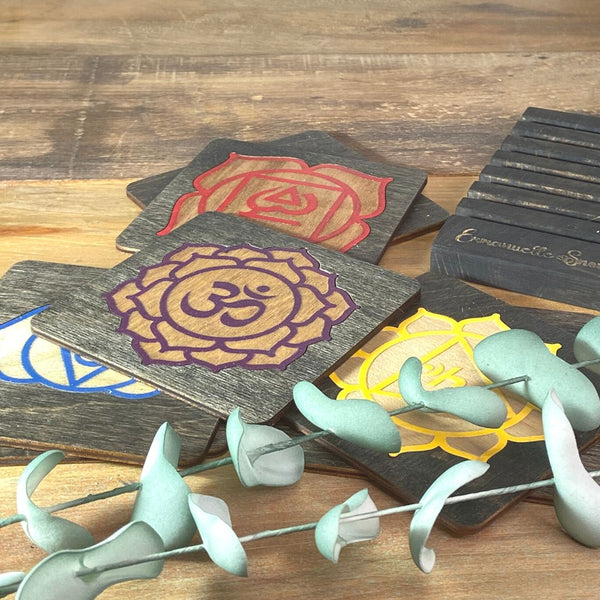 Chakra Wooden Coasters Set (dark)
