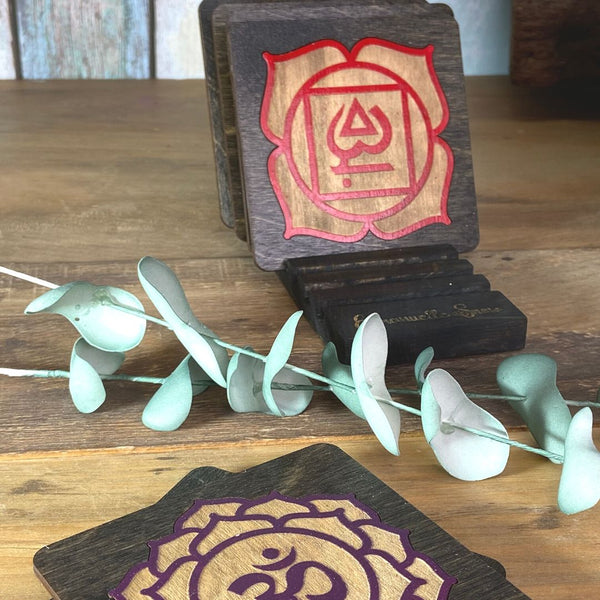 Chakra Wooden Coasters Set (dark)