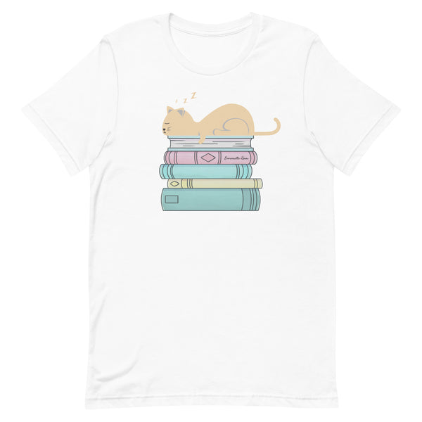 Cat and Book Stack T-shirt
